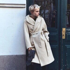 NEW ZARA SOFT HOODED COAT 3046/266 Beige Size S